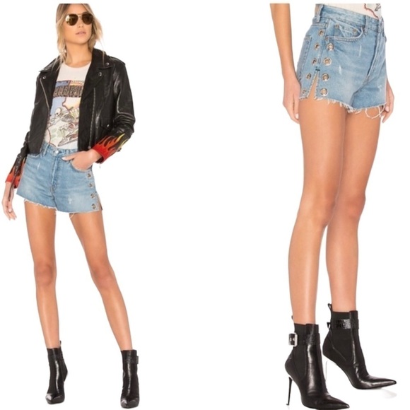 GRLFRND Cindy High Rise Button Fly Jean Shorts with Side Grommet Detail Sz. 30 - Picture 1 of 16